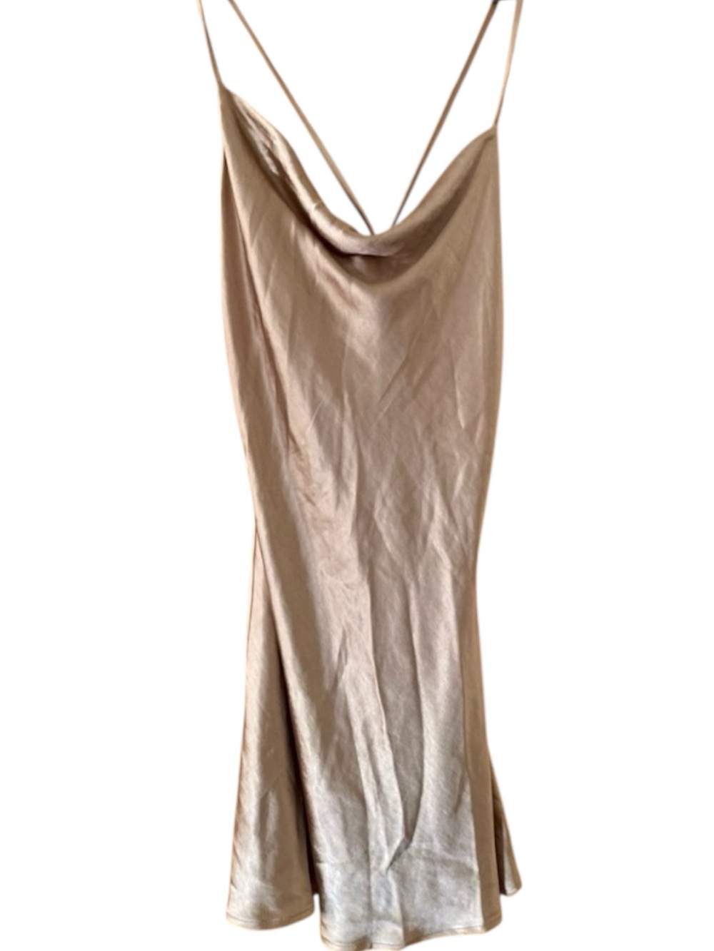 OAK + FORT Champagne Satin Cowl Neck Slip Dress Open Back XL